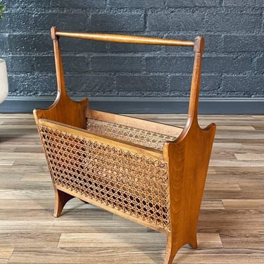 Mid-Century Modern Cane Magazine Rack 