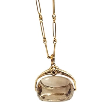 Vintage 14 Gold Necklace with Rose Gold Citrine Pendant 