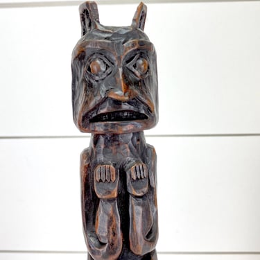 Vintage Artisan Hand Carved Wooden Totem Pole Tribal Sculpture Figure 13" Signed 