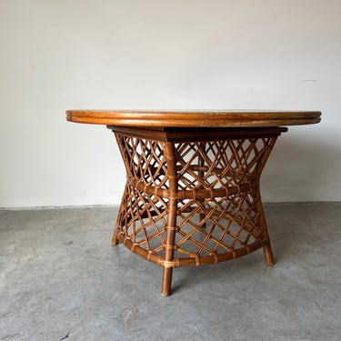 1960s Vintage Palm Beach - Style Ficks Reed Rattan Round Dining Table 
