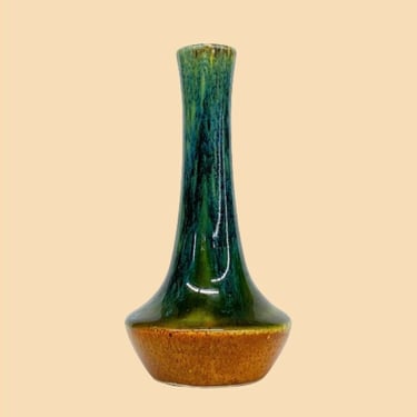 Vintage Bud Vase Retro 1960s Mid Century Modern + 5.5" Height + Ceramic + Green and Brown + Drip Glaze + Flower Display + MCM Home Decor 