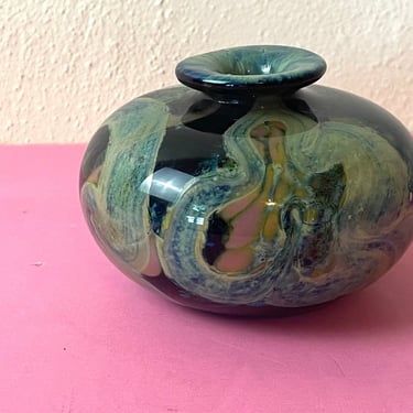 Beautiful Vintage Studio Art Glass Weed Pot Signed and Date by Rusty Luttrell, 1972 