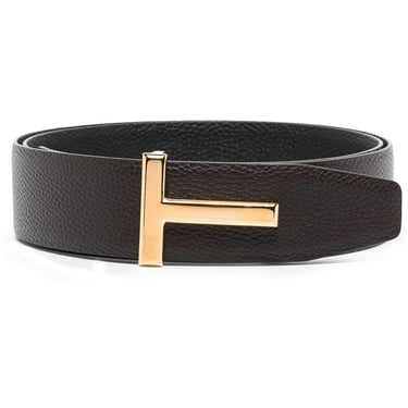 Tom Ford Men T Logo-Buckle Leather Belt