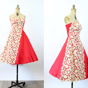 1950s BETTY HIGGINS honolulu strapless lace dress xs | new fall 