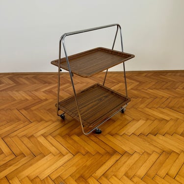 Mid Century Modern Brown Foldable Serving Bar Cart / Vintage Folding Trolley / Drinks and Food Trooley / Made in Italy / 1970s 