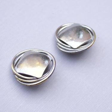 Vintage Silver Modernist Shank Buttons - Handmade Geometric Square Buttons Wire Wrapped 