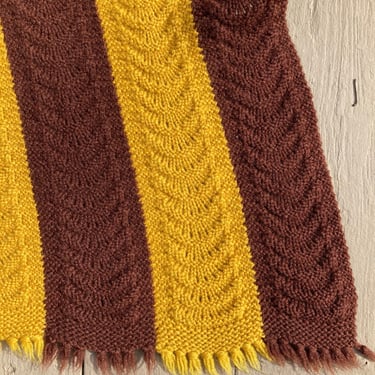 Vintage 70s Mustard Yellow And Brown Striped Blanket Sofa Throw 