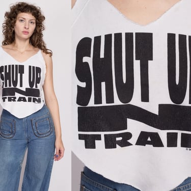 L| 80s "Shut Up N Train" Cropped Workout Tank - Large | Vintage Cut Off Reworked Sweatshirt Cut Out Crop Top 
