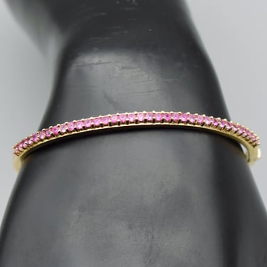 80's pink sapphire 925 silver vermeil Ross-Simons clasp bangle, classic oval sterling bling bracelet 