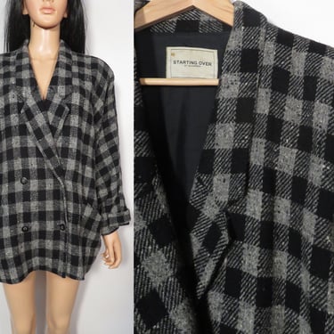Vintage 80s Gray And Black Buffalo Plaid Jacket Size S Up To XL 
