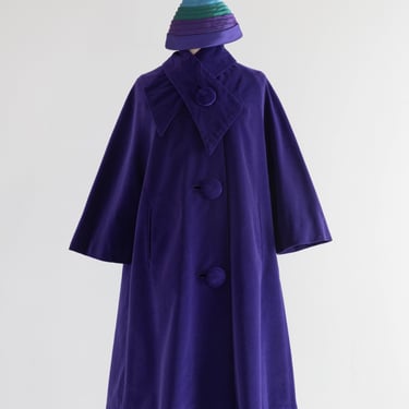 Fabulous Late 1950's Sugar Plum Purple Velvet Swing Coat and Gumdrop Hat  / Medium