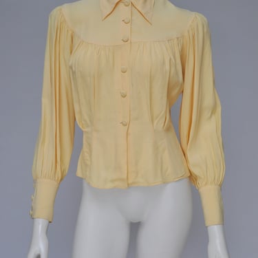 vintage 1940s yellow balloon shirt with dagger collar XS/S 