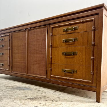 Vintage 1970s Vintage Large Faux Bamboo 8 Drawer or Credenza 