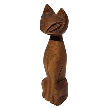 Mid Century Modern MCM Wood Carved Cat 6.5