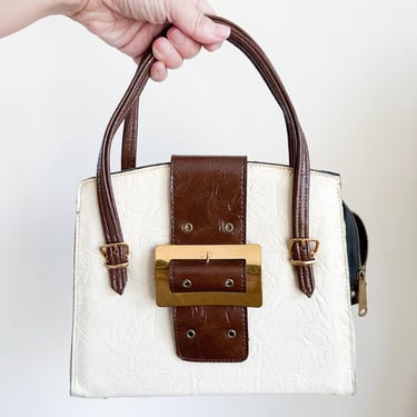 Vintage 1960s Deadstock White & Brown Handbag 