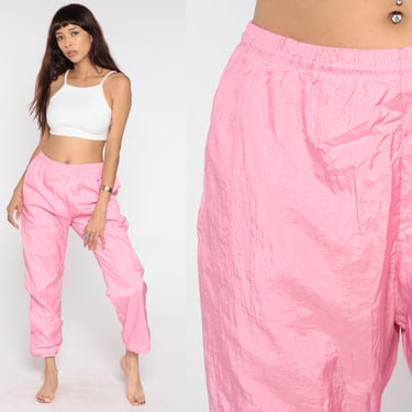 Pink Track Pants 80s Pastel Jogging Pants Gym Running Track Suit 90s Sports Vintage Retro Streetwear Joggers Thin Nylon Large 