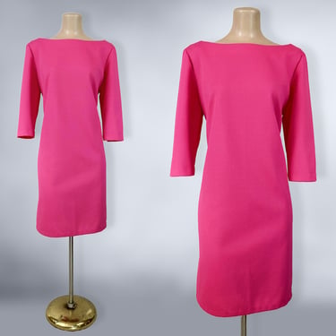 VINTAGE 60s Hot Pink Plus Size Shift Dress 44 x 43 | 1960s Magenta Volup Scooter Dress | VFG 