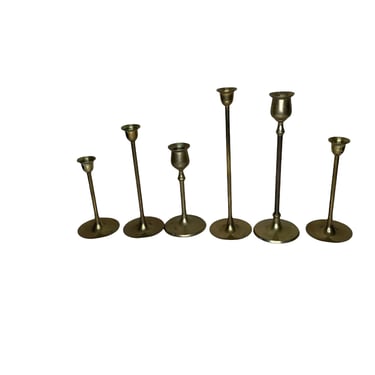 Set of Brass Candlesticks, Brass Candle Holders Mixed Tulip Style, Wedding Set of 6 