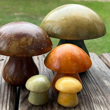 vintage alabaster mushroom 1970s stone mushrooms various sizes 