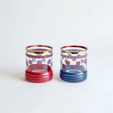 Postmodern Sakura Sango Whisky/Old Fashioned Glasses, designed by Sue Lipkin, Set of 2, Vintage 1980's 