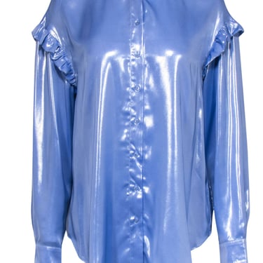 Free People - Light Blue Ruffle Long Sleeve Holographic Shirtdress Sz S