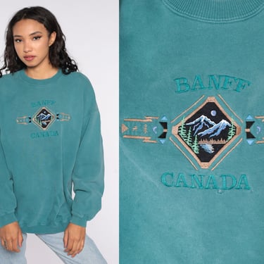 Banff Sweatshirt Vintage Canada Sweatshirt 90s Alberta Sweatshirt Jumper Slouchy Sweat Shirt 1990s Sweater Green Extra Large xl 