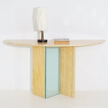 Stone Demilune Console Table, 1980s 