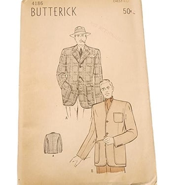 Vintage 40s Sewing Pattern: Mens Sports Jacket Butterick 4186 