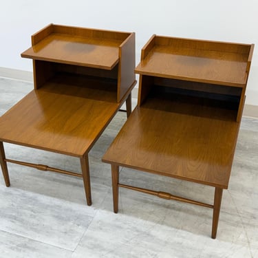 Mid-Century Modern Walnut Step-Up End Table / Nightstand ~ A Pair (SHIPPING NOT FREE) 