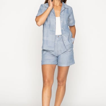 Twin Pleat Short - Pale Blue Dobby Patchwork