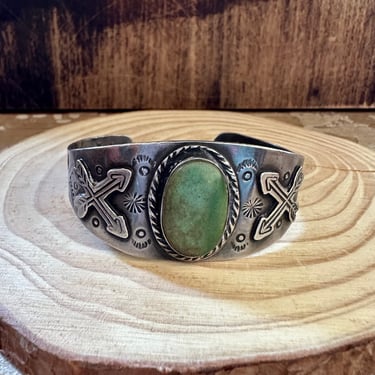 ARROW CROSSED LOVERS Turquoise Bracelet 24g | Sterling Silver Cuff | Navajo Native American Style Jewelry | Southwestern | Fred Harvey Era 