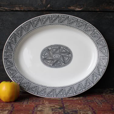 Antique Black Transferware Royal Worcester English Ironstone Oval Platter 