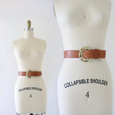 Donna Karan whiskey leather belt - 29-33 - vintage 90s y2k tan brown beige size medium designer womens gold 