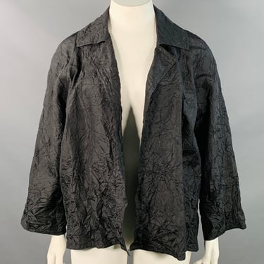 ZORAN Size L Black Silk Wrinkled Open Front Jacket Blazer