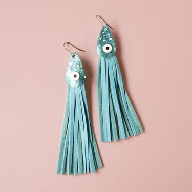 Pika Pika Ika Earrings in Blue - Lightweight & Made from Reclaimed Leather 