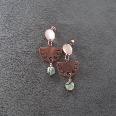 Copper minimalist abalone earrings 