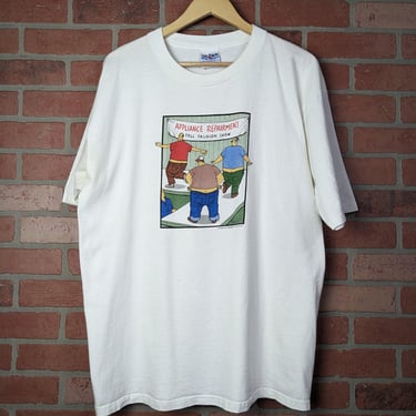 Vintage 90s Appliance Repairman Fashion Show ORIGINAL Cute Cartoon Tee - Extra Large 