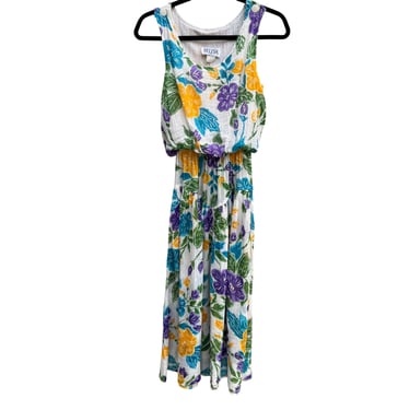 Melissa Petites Vintage Womens Floral Sleeveless Linen Full Flowy Skirt Dress 4