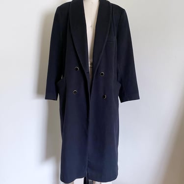 Vintage 90's Black Wool Blend Coat, Long Length, Loose Fit 