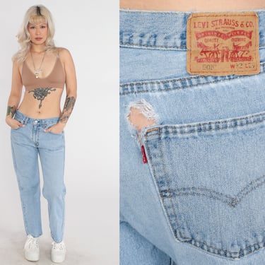 Levis 505 Jeans 90s 505s Straight Leg Jeans Ripped Distressed Mid Rise Straight Tapered Relaxed Boyfriend Denim Pants Vintage 1990s Large 