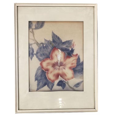 Post War Red Hibiscus Airbrush Painting on Paper by Tip Freeman, Framed 