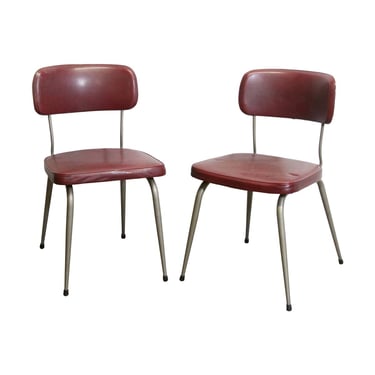 Pair of Mid Century Burgundy Vinyl Steel Strafor Chairs