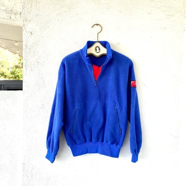 Vintage 90s Polo Ralph Lauren Fleece 1990s Streetwear Blue Red Pullover Cropped Jacket 