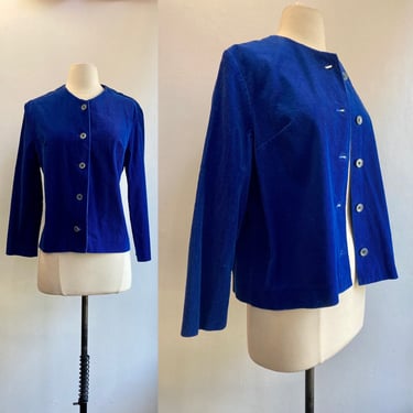 Vintage 60s MOD Coat Jacket Top / CORDUROY / JANTZEN / Cobalt Blue 