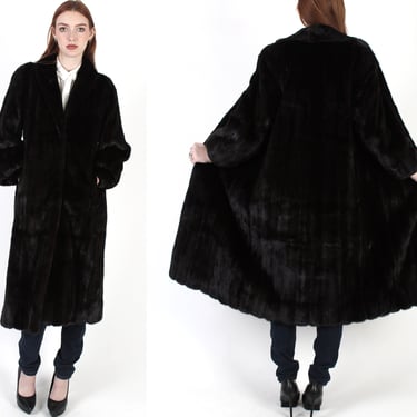 Full Length Mahogany Striped Mink Coat / Authentic Long Real Mink Fur Jacket / Vintage 80s Darkest Brown Luxury Long Maxi Jacket 