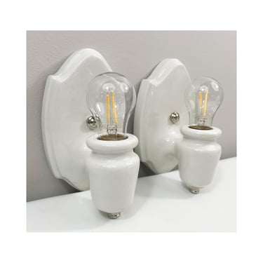 Refurbished Alabax Art Deco Wall Sconces for Bath - Pair - 1930's - WHITE - Rewired for Hard Wire Use 