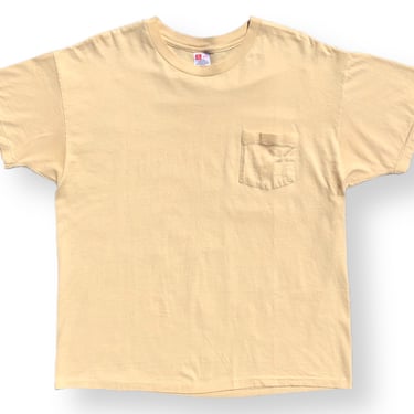 Vintage 90s Hanes Blank Yellow Single Stitch Essential Pocket T-Shirt Size XL 