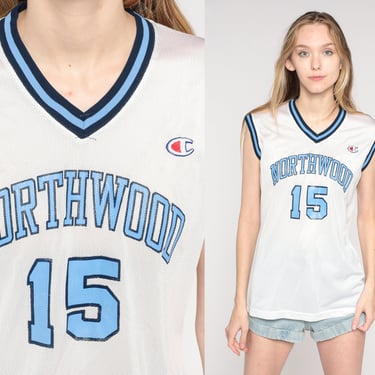 Vintage Northwood Timberwolves Jersey Shirt 90s Champion Basketball Jersey 15 Northwood University Michigan White 1990s Retro Sports Medium 