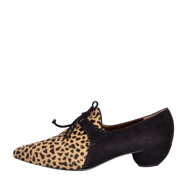 Yves Saint Laurent Vintage 1990s Animal Print Pony Hair and Black Suede Oxford Shoes