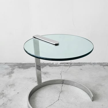 Mid Century Round Chrome and Glass Cantilevered Side Table 